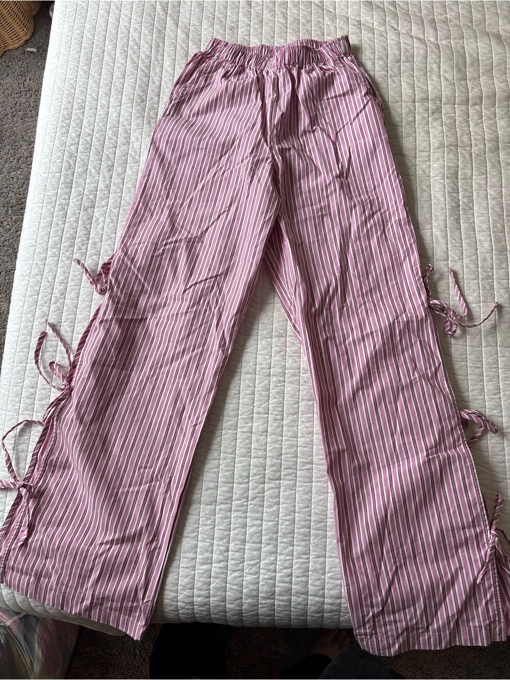 Able Pink and White Striped Kids Lounge Pants with Side Ties